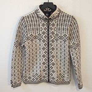 Dale of Norway Brown Wool Snowflake Full Zip Cardigan Sweater